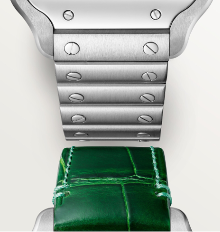 SS MEDIUM SANTOS DE CARTIER GREEN DIAL GREEN STRAP/BRACELET