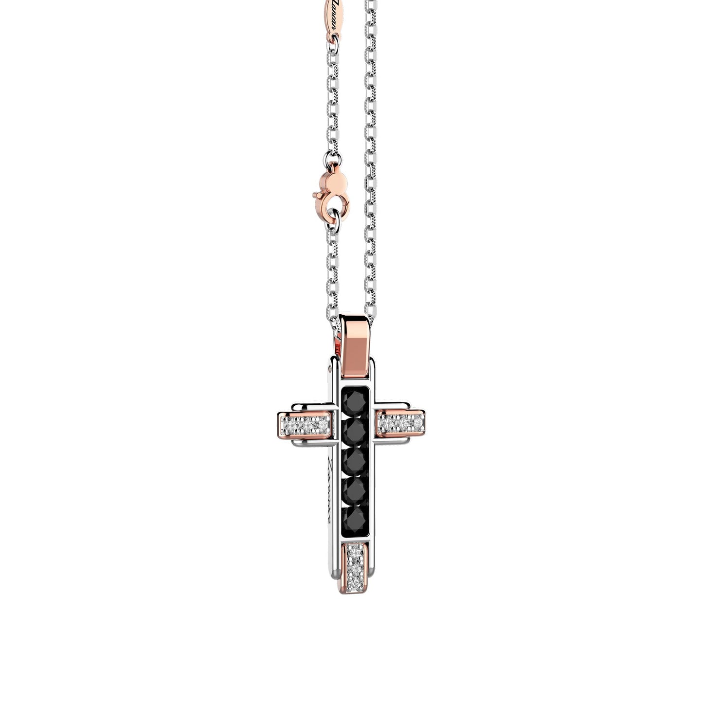18KWR WH/BK DIA CROSS W/CHN