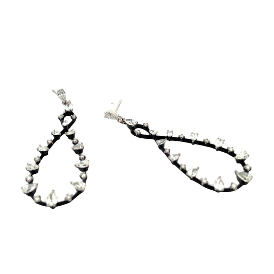 18KW & BLACK ENAMEL AND DIAMOND DROP EARRINGS