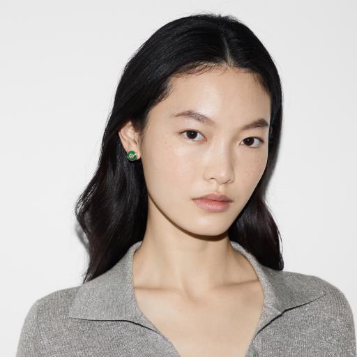 18KP GUCCI INTERLOCKING GREEN AGATE EARRINGS