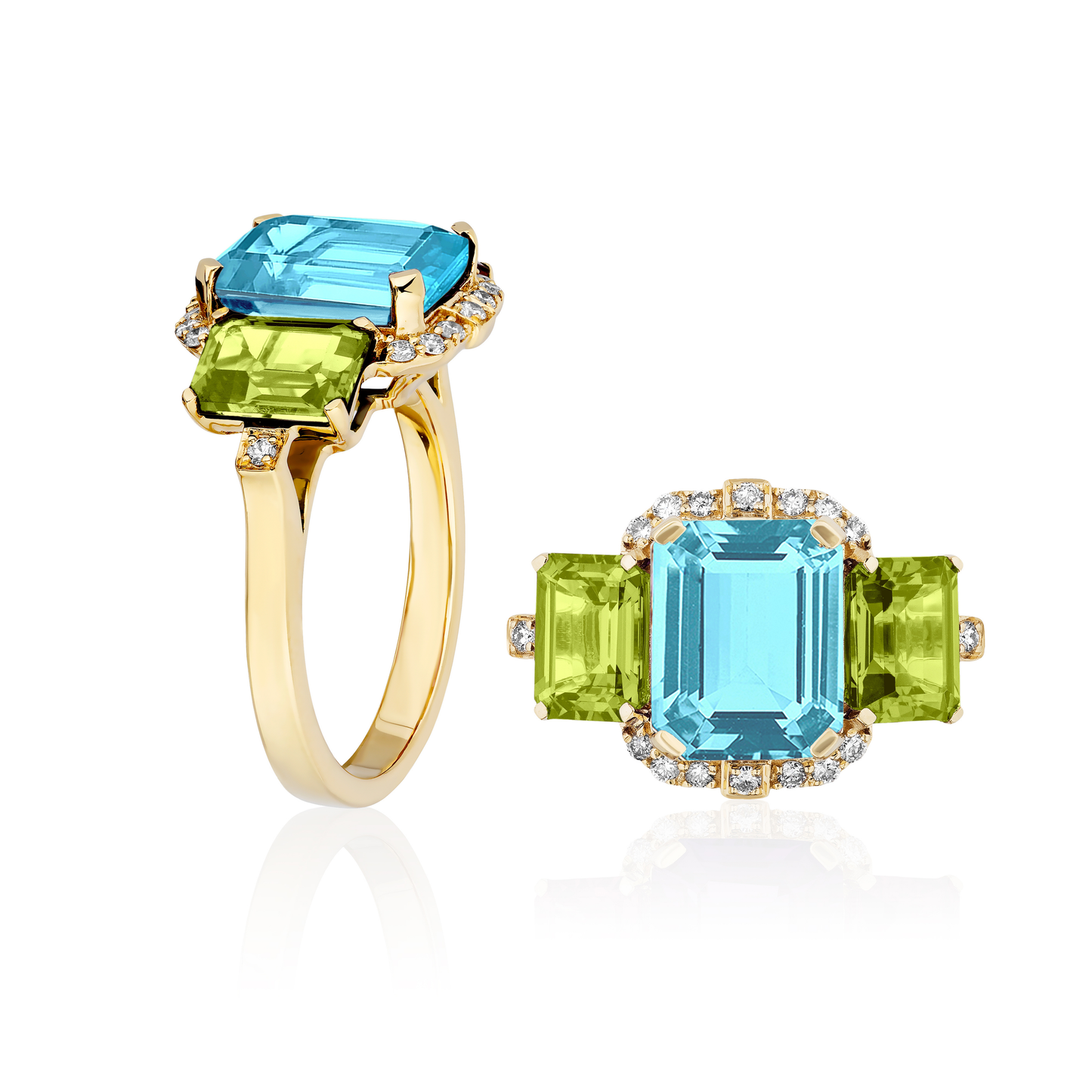 GOSHWARA 18KY THREE STONE COCKTAIL RING