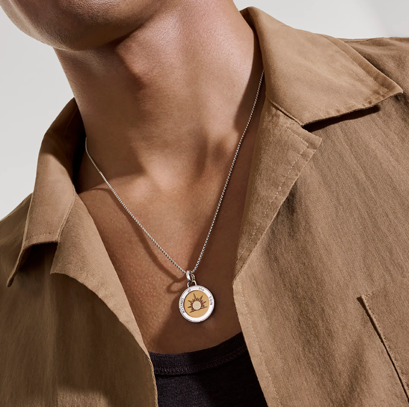 SS AND ENAMEL SUN TALISMAN NECKLACE
