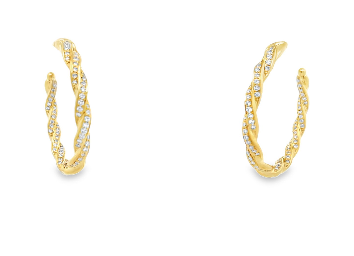 18KY DIAMOND VINE PAVE TWIST HOOP EARRINGS
