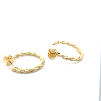 18KY DIAMOND VINE PAVE TWIST HOOP EARRINGS