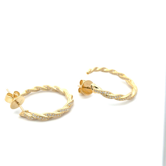 18KY DIAMOND VINE PAVE TWIST HOOP EARRINGS