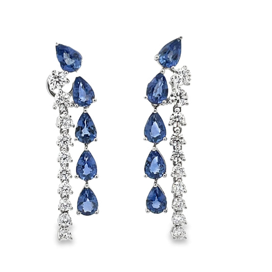 18KW SAPPHIRE AND DIAMOND DROP EARRINGS