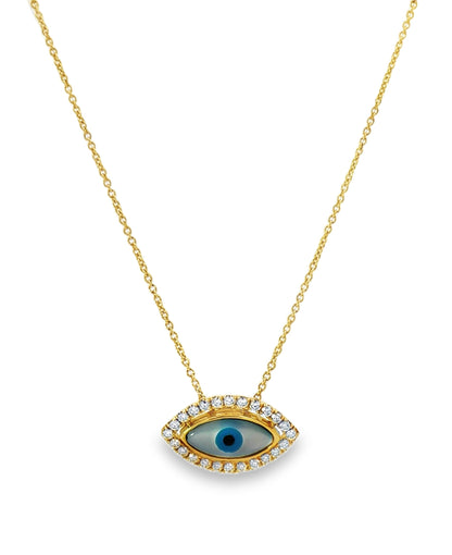 18KY DIAMOND MOP EVIL EYE PENDANT .66