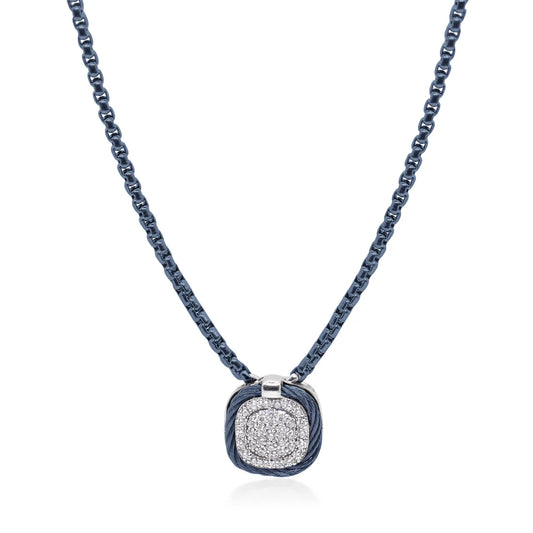SS/14KW SQUARE PAVE DOUBLE FRAME NECKLACE