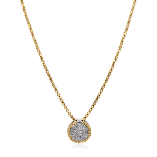 SS/14KW ROUND PAVE DOUBLE FRAME NECKLACE