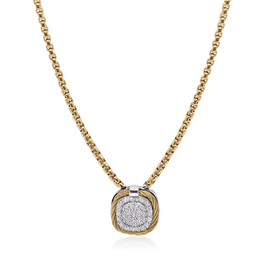 SS/14KW SQUARE PAVE DOUBLE FRAME NECKLACE