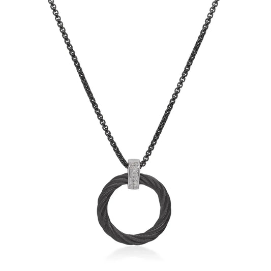 ALOR SS BLACK CABLE OPEN CIRCLE NECKLACE