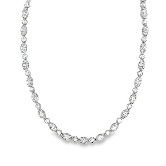 18KW MARQUISE & ROUND DIAMOND TENNIS NECKLACE
