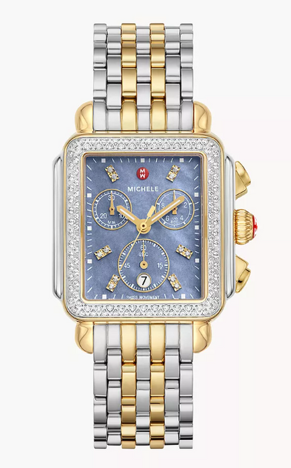 35MM TWO TONE 18k GOLD PLATED DECO DIAMOND DIAMOND WATCH