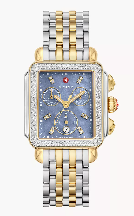 35MM TWO TONE 18k GOLD PLATED DECO DIAMOND DIAMOND WATCH