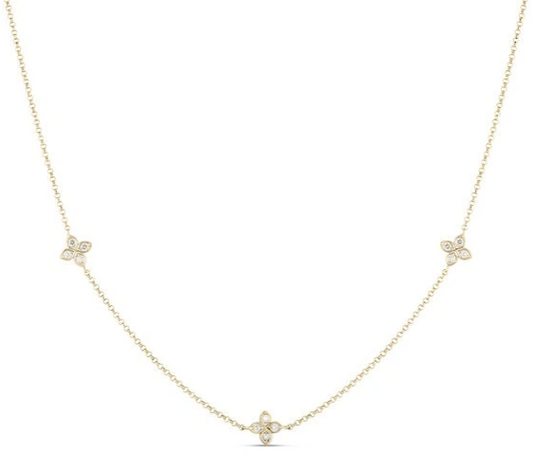 18KY LOVE BY THE INCH 3 STATION FLOWER NECKLACE