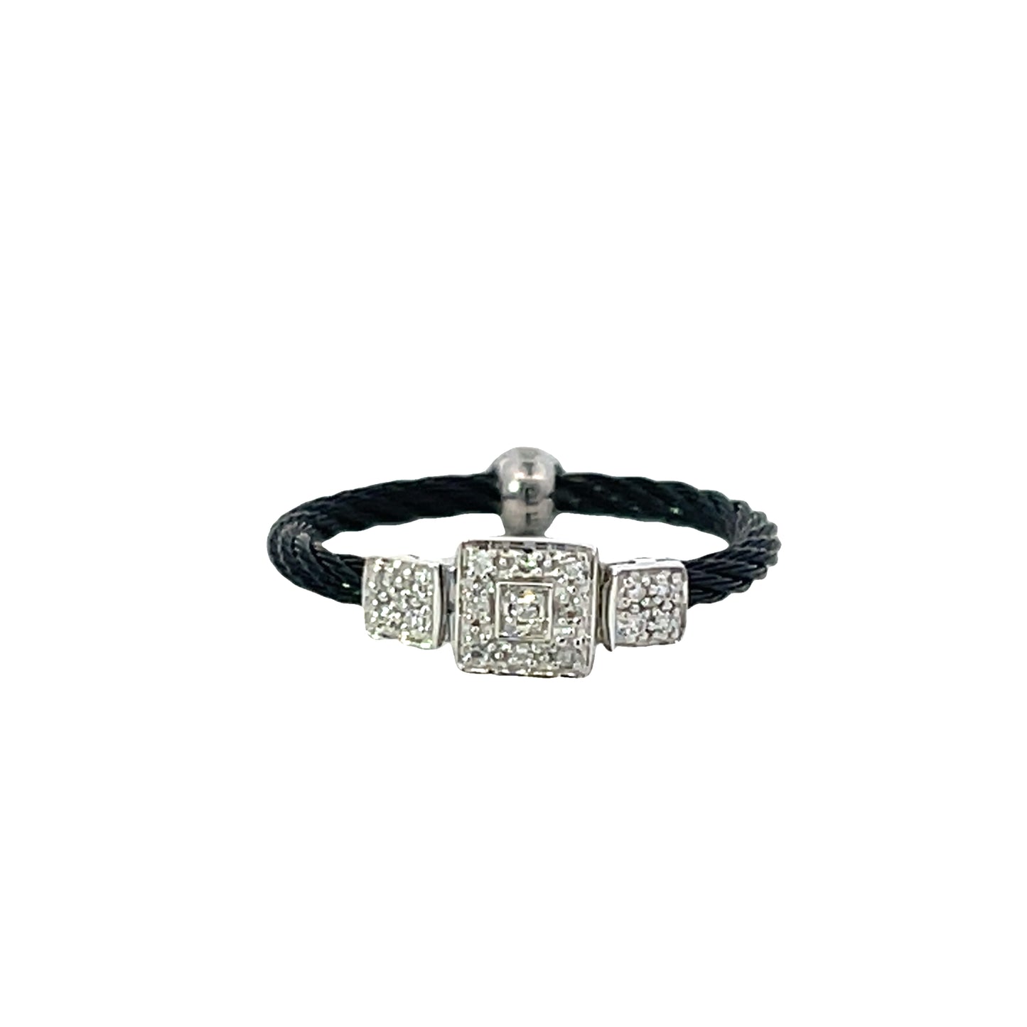 BLACK CABLE RING WITH 18KW DIAMOND STATION SZ 6