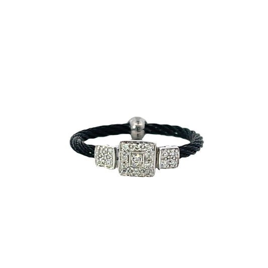 BLACK CABLE RING WITH 18KW DIAMOND STATION SZ 6