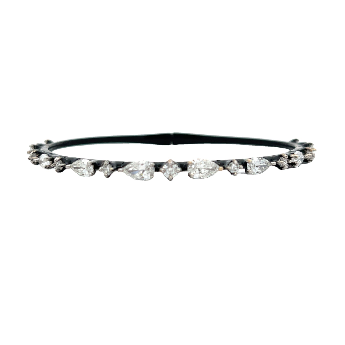 18KW BLACK ENAMEL PEAR & ROUND DIAMOND BANGLE
