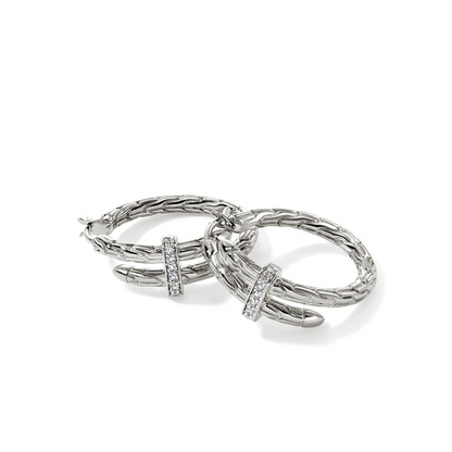 Spear Hoop Earring, Silver, Diamonds, 22.5MM