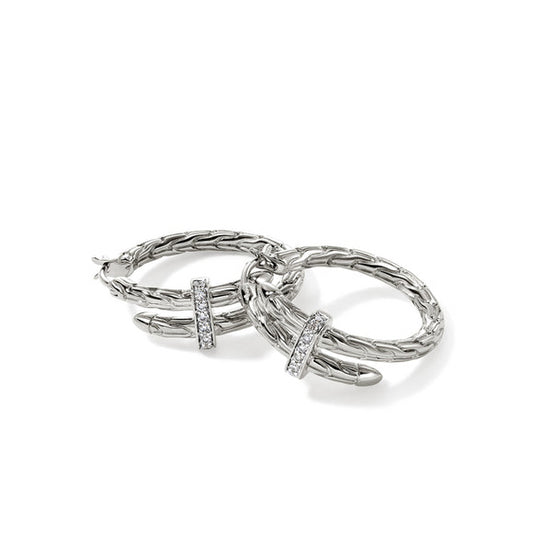 SILVER AND DIAMOND SMALL SPEAR HOOP EARRINGS