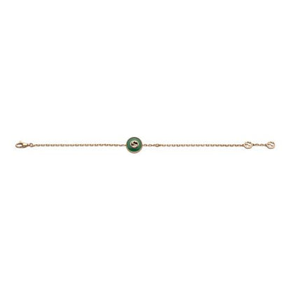 18KP GREEN AGATE AND DIAMOND INTERLOCKING G BRACELET