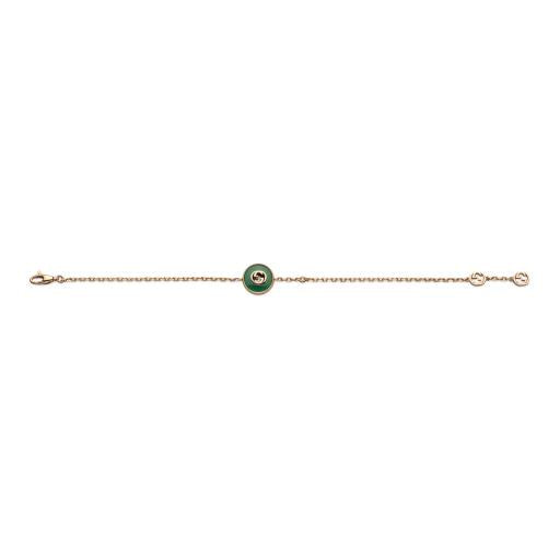 18KP GREEN AGATE AND DIAMOND INTERLOCKING G BRACELET