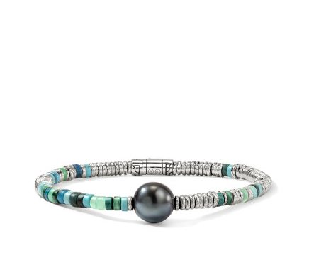 SS HEISHI BRACELET W/CULTURED PEARL  TURQ  CHRYSOCOLLA  CHRYSOPRASE & MALACHITE BEADS
