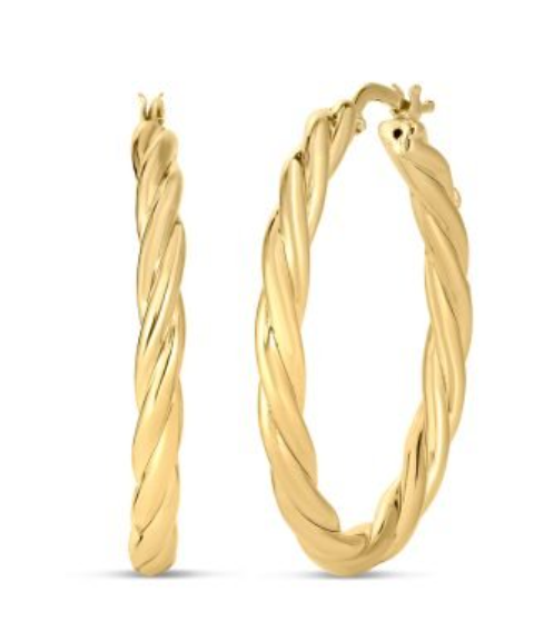 18KY DESIGNER GOLD TWISTED MEDIUM HOOP EARRINGS