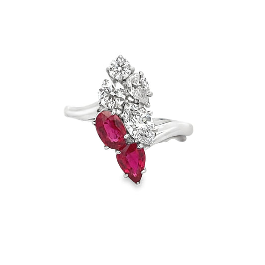18KW RUBY AND DIAMOND CLUSTER RING