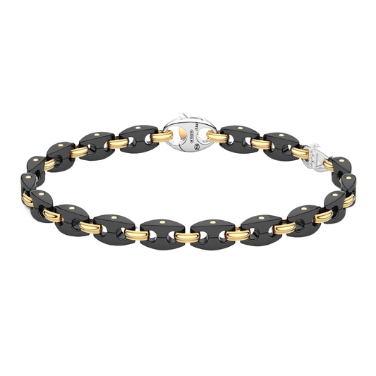 MENS 18KR DIA .80TW & BLK CERAMIC FASH BRAC 20.80 GRAMS