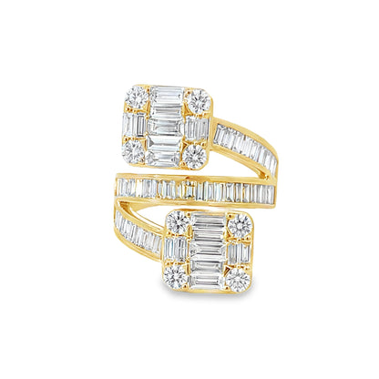 18KY MULTI-STONE SQUARE BYPASS COCKTAIL RING