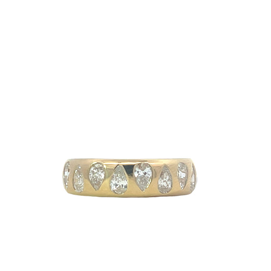 18K Yellow Gold Multistone Ring with 9 Pear Cut Diamonds