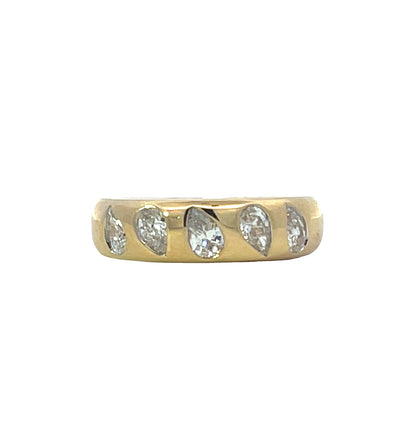 18K Yellow Gold Multi-Stone Ring with 5 Pear Cut Diamonds