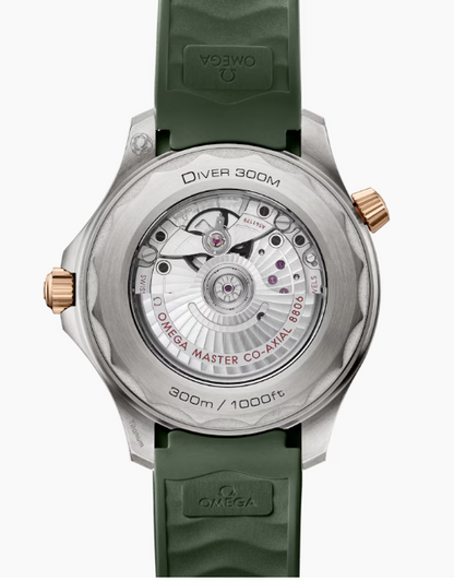 42MM TITANIUM/BRONZE GOLD SEAMASTER DIVER 300M GREEN DIAL AND STRAP