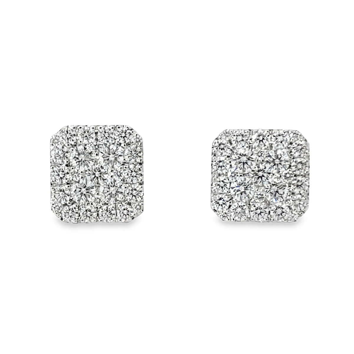 18KW Square Diamond Cluster Stud Earrings