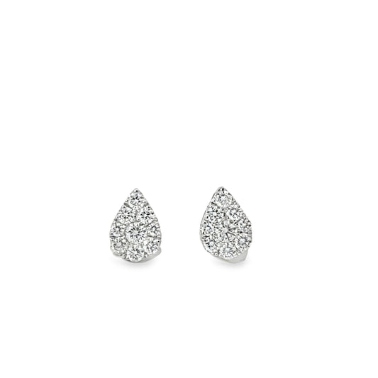 18KW PEAR-SHAPE DIAMOND CLUSTER STUD EARRINGS