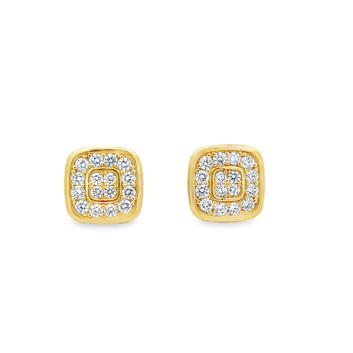 18KY Square Stud Earrings with Round Brilliant Diamonds