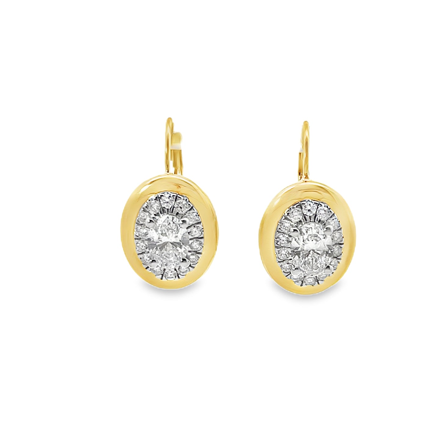 18K Yellow Gold Drop Oval Diamond Earrings