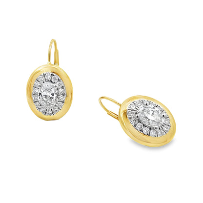 18K Yellow Gold Drop Oval Diamond Earrings