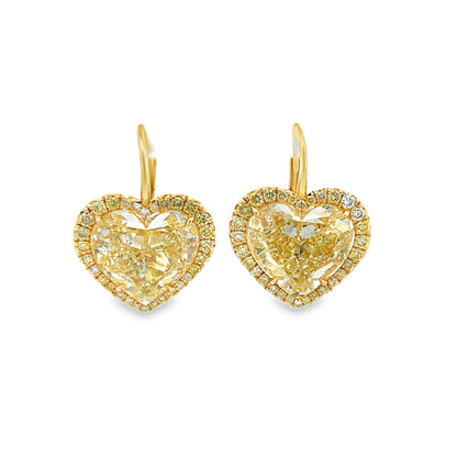 18KY Fancy Yellow Heart Diamond Drop Earrings