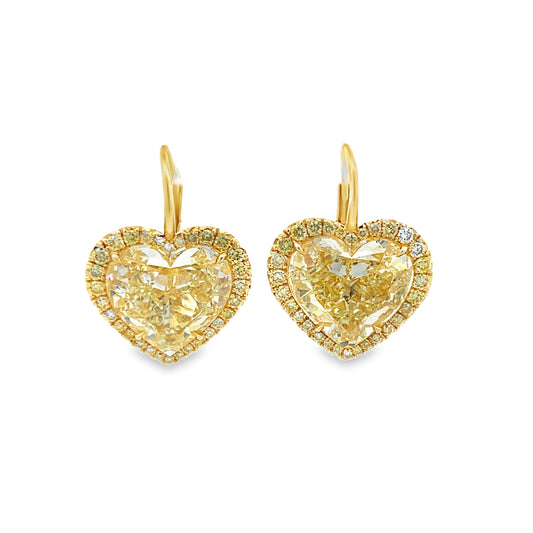 18KY Fancy Yellow Heart Diamond Drop Earrings
