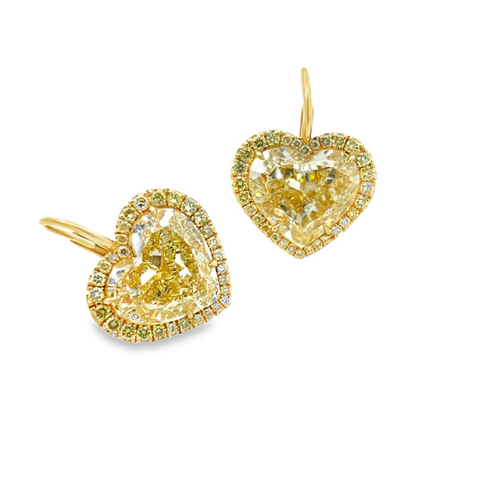 18KY Fancy Yellow Heart Diamond Drop Earrings
