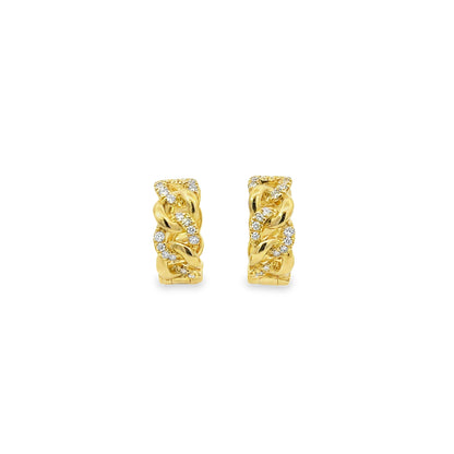 18KY DIAMOND CHAIN HOOP EARRINGS