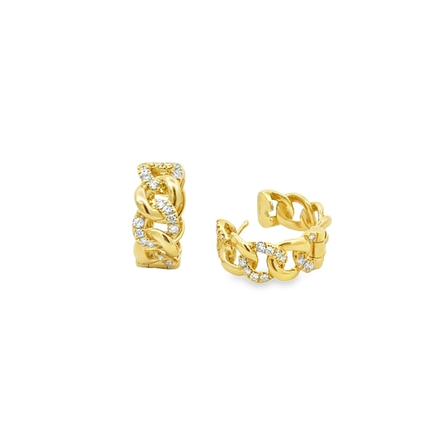 18KY DIAMOND CHAIN HOOP EARRINGS