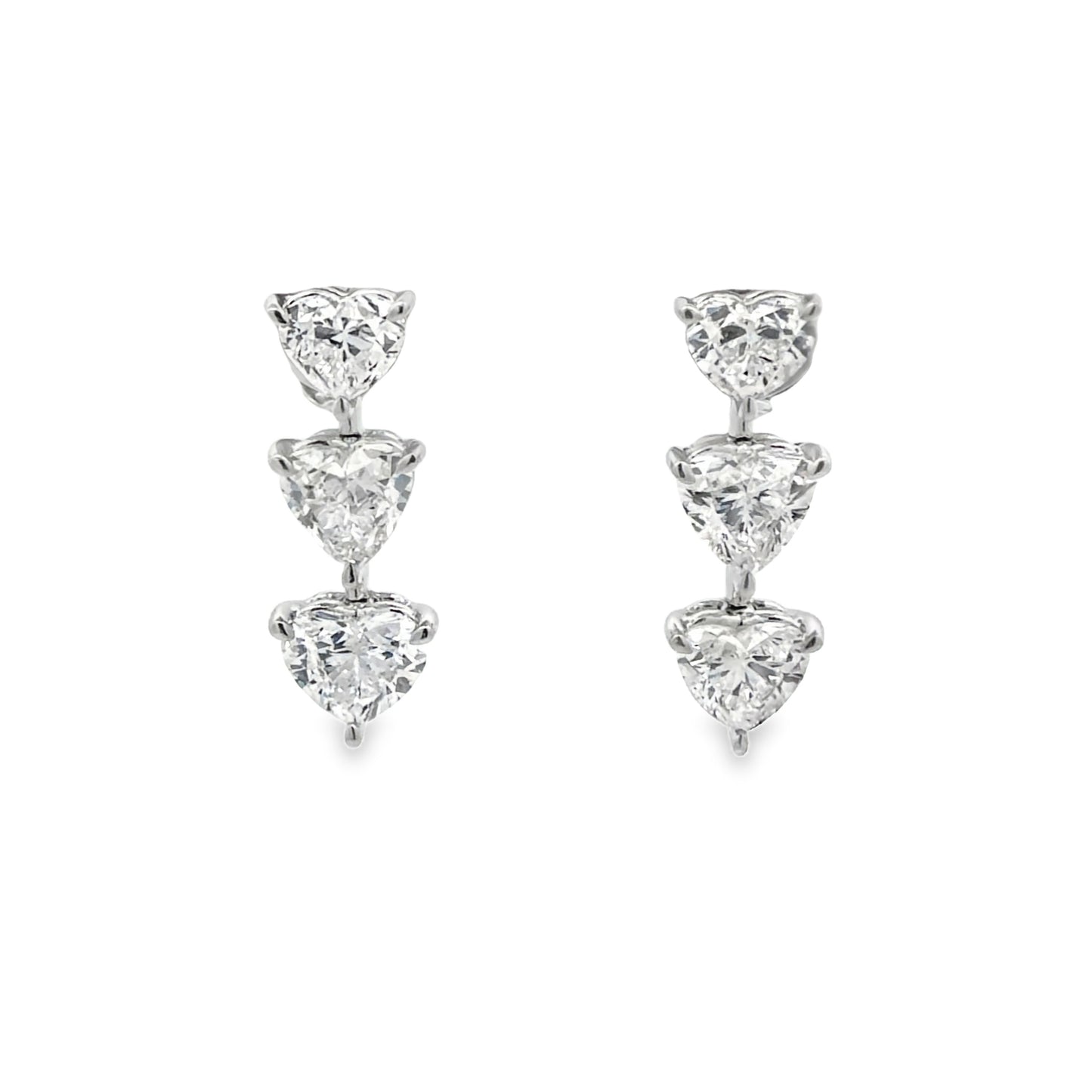 18KW TRIPLE HEART DIAMOND DROP EARRINGS