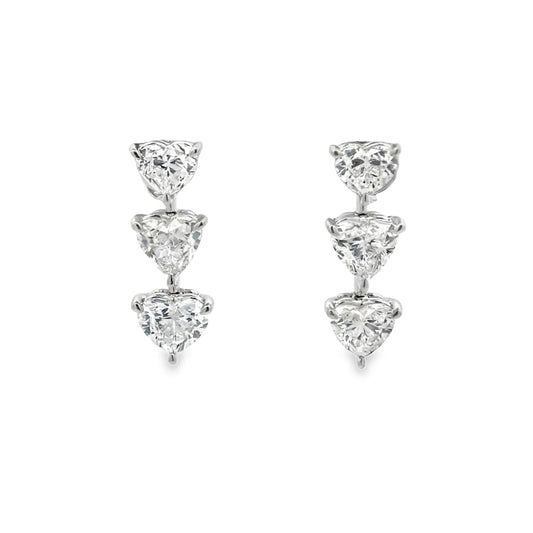 18KW TRIPLE HEART DIAMOND DROP EARRINGS