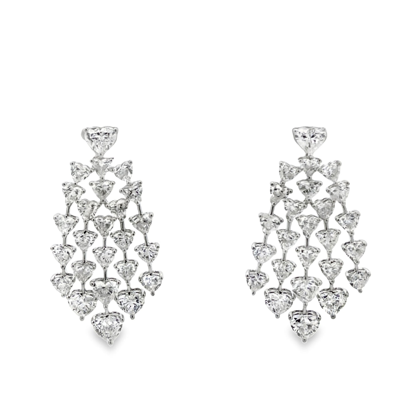 18KW HEART SHAPED DIAMOND CHANDELIER DANGLE EARRINGS