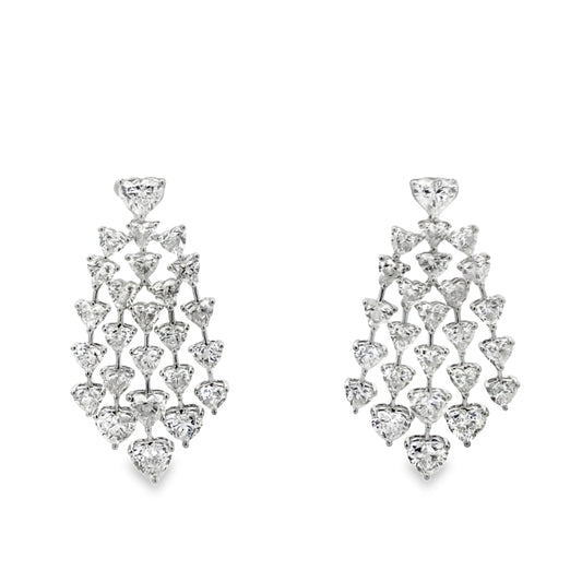18KW HEART SHAPED DIAMOND CHANDELIER DANGLE EARRINGS