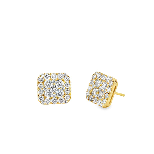 18KY SQUARE DIAMOND STUD EARRINGS