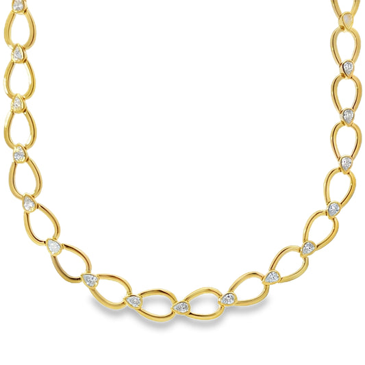 18KY DIAMOND LINK NECKLACE WITH PEAR SHAPED DIAMONDS